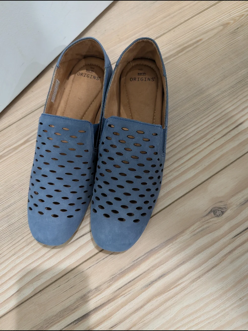 Earth Origins Women’s Perforated Blue Suede Slip-On Loafers